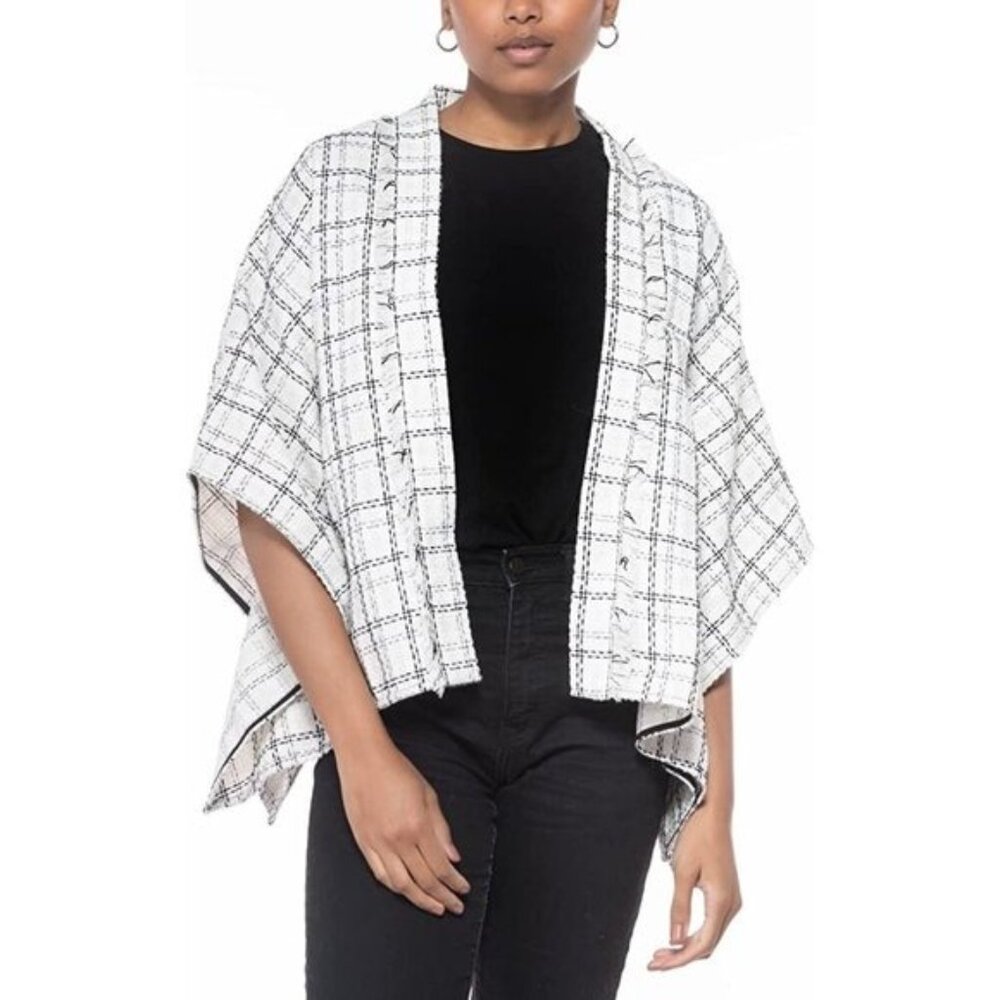 INC  Two-Tone Contrast Tweed Kimono White Black NWT One Size